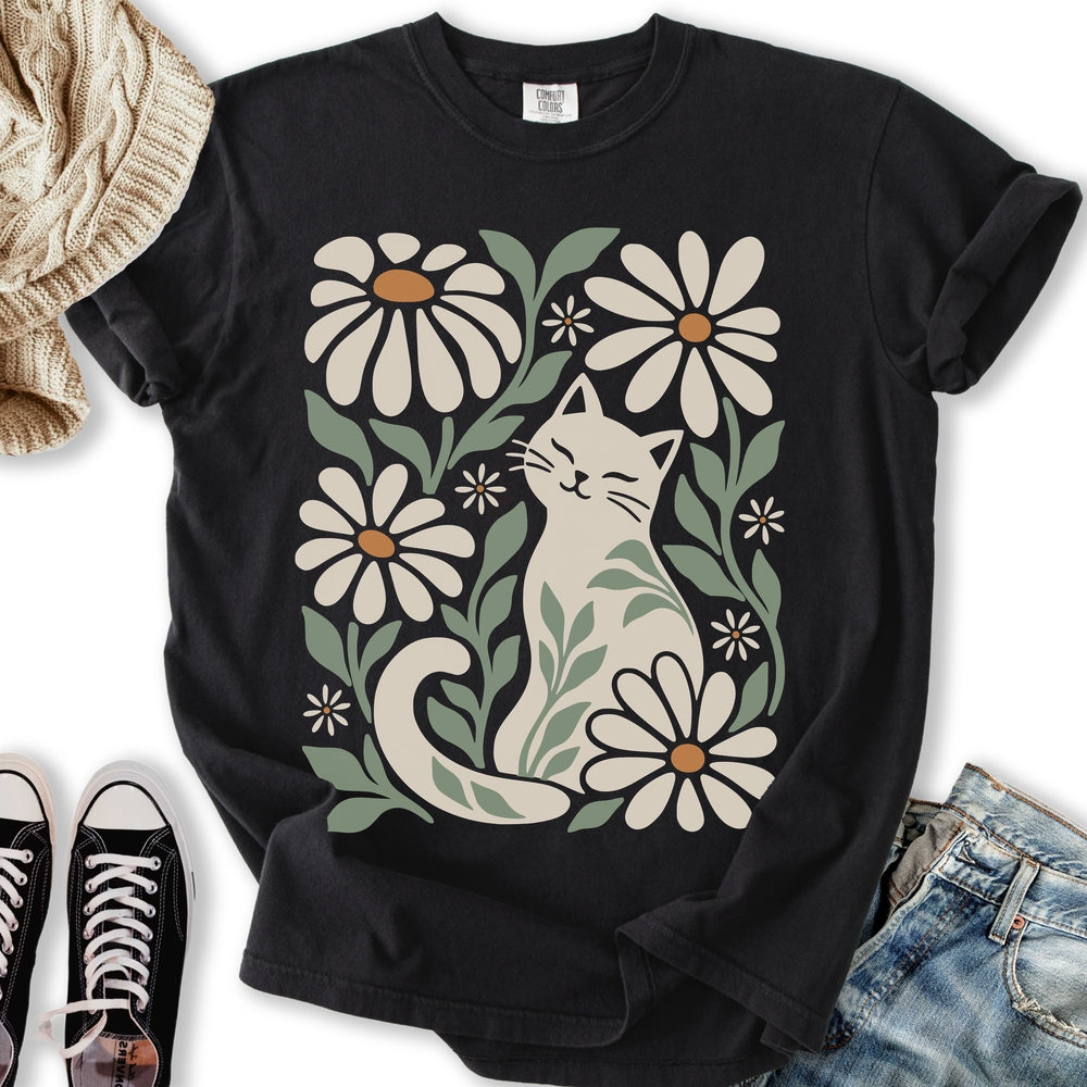 Retro Floral Cat Relaxed Tee