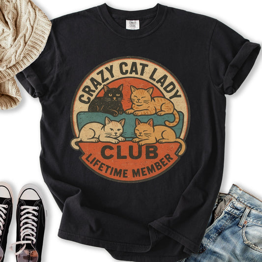 Retro Crazy Cat Lady Club T-Shirt