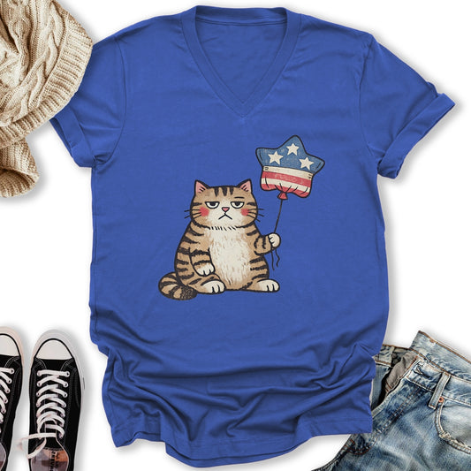 Unbothered Cat Patriot V-Neck Tee
