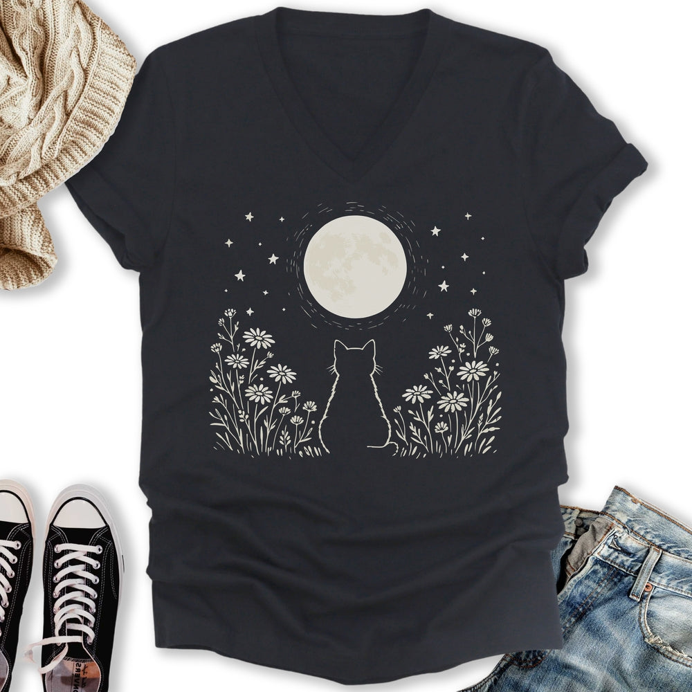 Kitten Moon V-Neck Tee