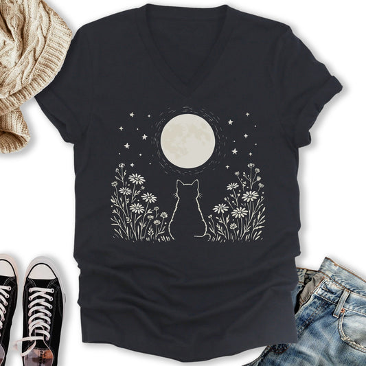 Kitten Moon V-Neck Tee