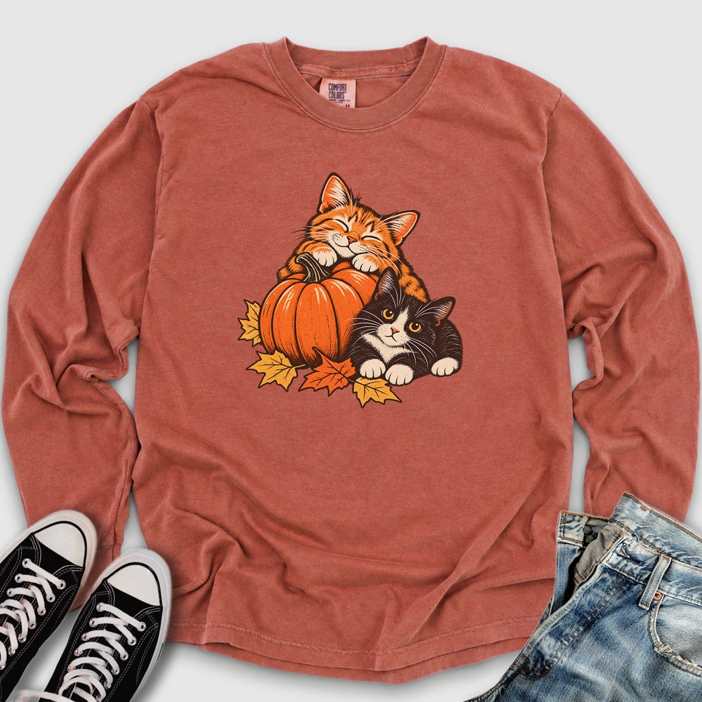 Cute Retro Fall Cats Long Sleeve Tee