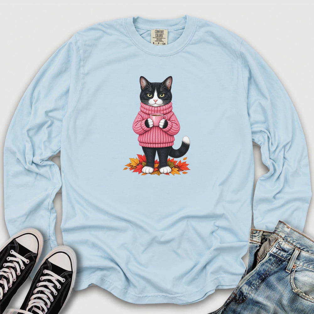 Cozy Fall Tuxedo Cat Long Sleeve Tee