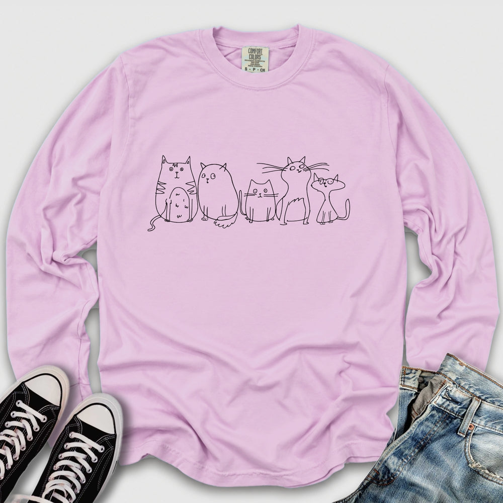 Vintage Cats Sketch Long Sleeve Tee