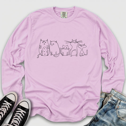 Vintage Cats Sketch Long Sleeve Tee