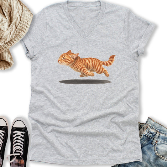 Orange Tabby Zoomies V-Neck Tee