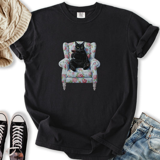 Black Cat Chair T-Shirt