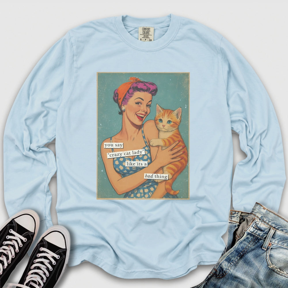 Retro Crazy Cat Lady Long Sleeve Tee