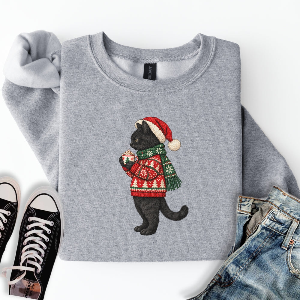 Cozy Christmas Black Cat Sweatshirt