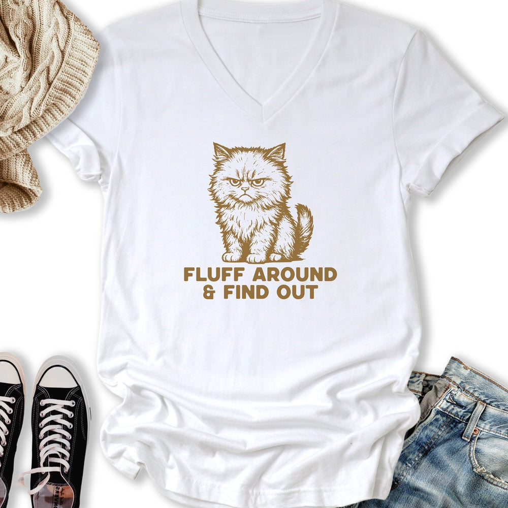 Fluff Around Cat V-Neck Tee