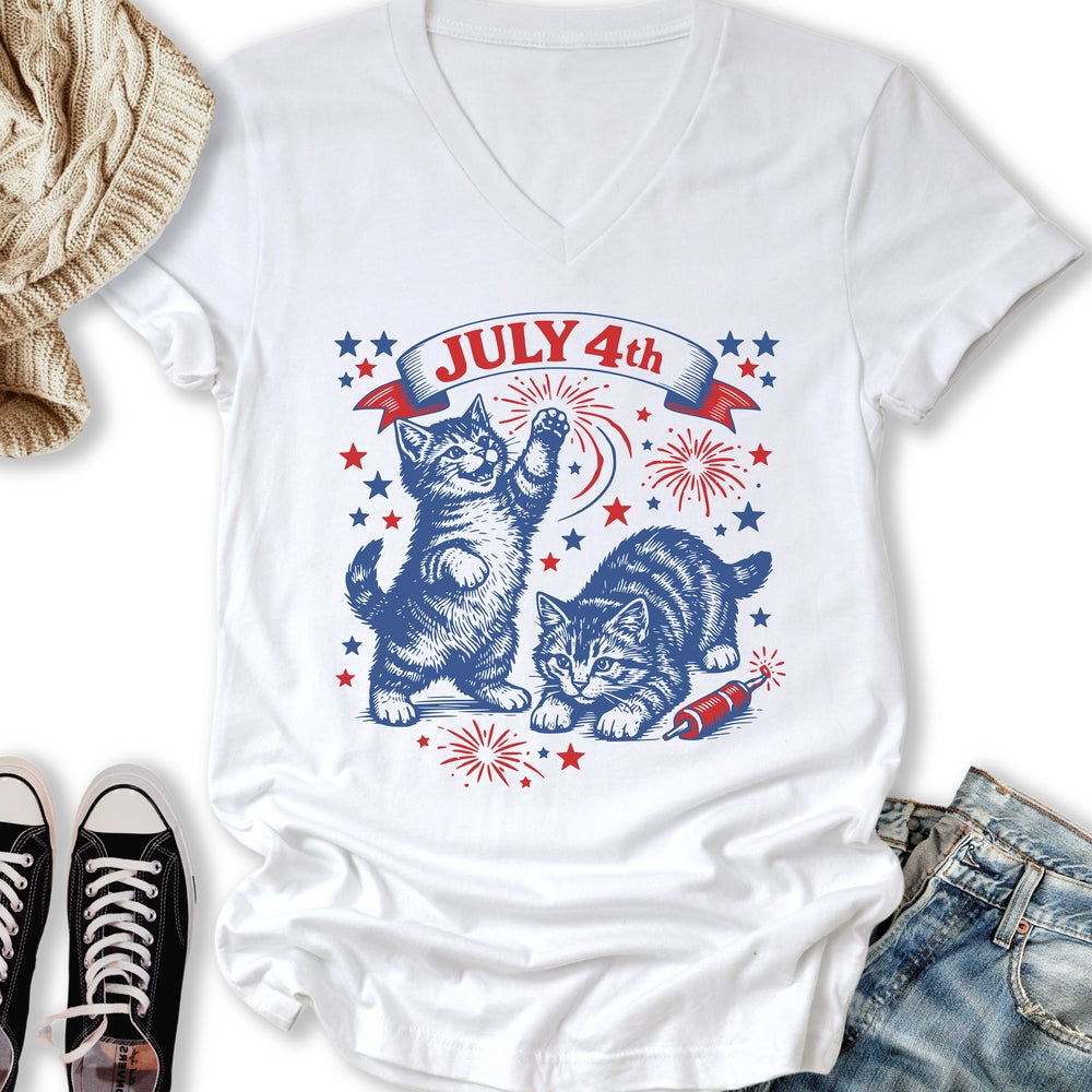 July 4th Kittens V-Neck Tee