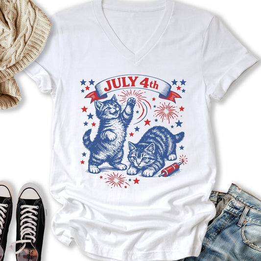 July 4th Kittens V-Neck Tee