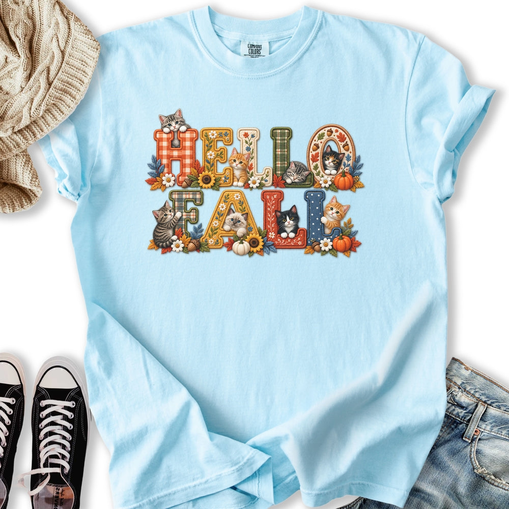Faux Embroidery Fall Cats Relaxed Tee