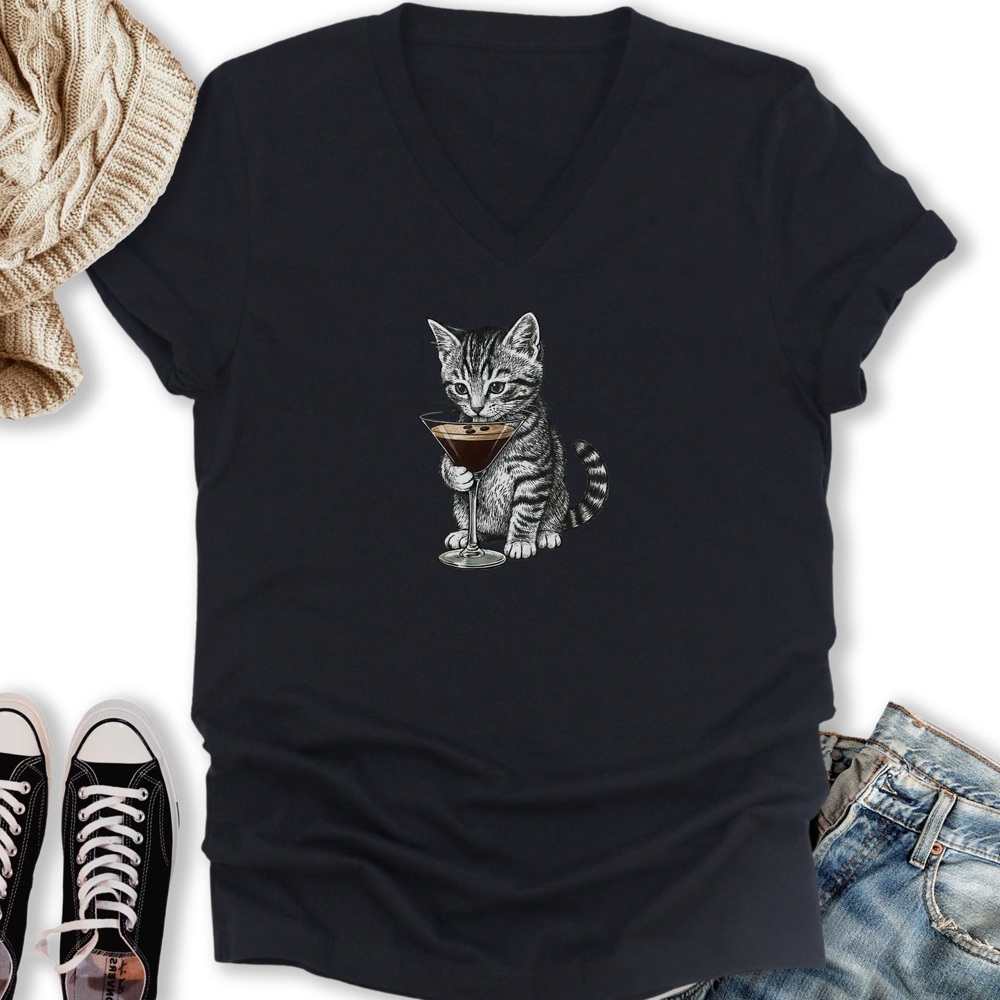 Kitten Espresso Martini V-Neck Tee