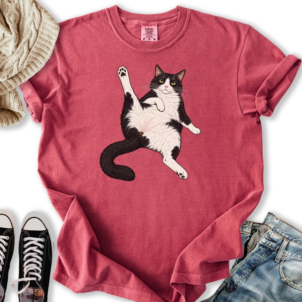 Stretching Tuxedo Cat Relaxed Tee