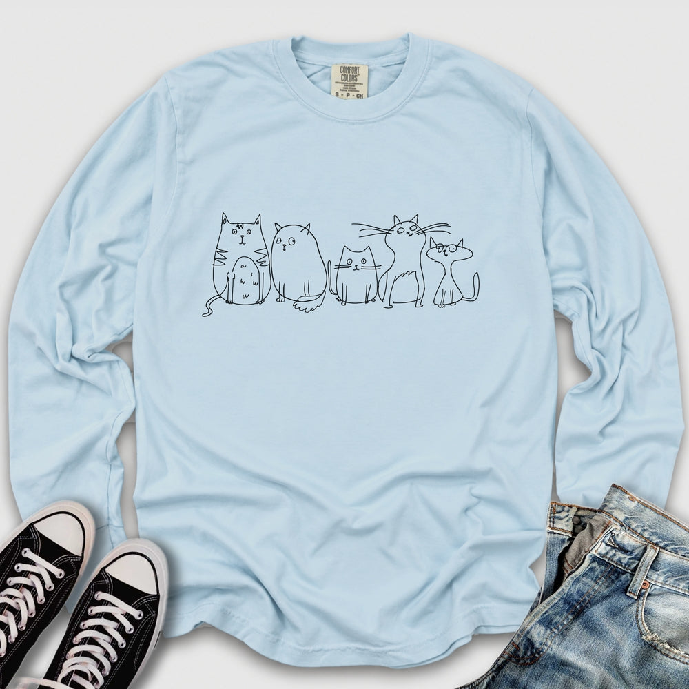 Vintage Cats Sketch Long Sleeve Tee