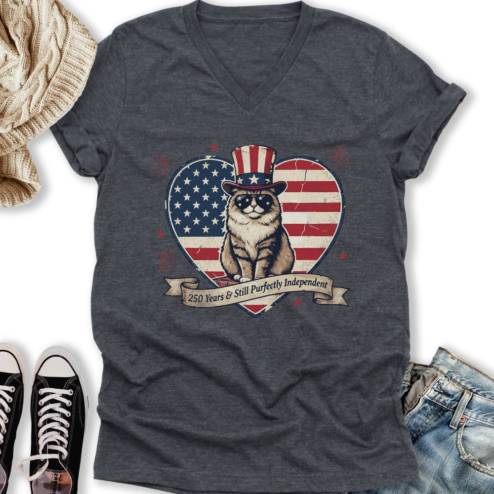 Purfectly Independent Cat V-Neck Tee