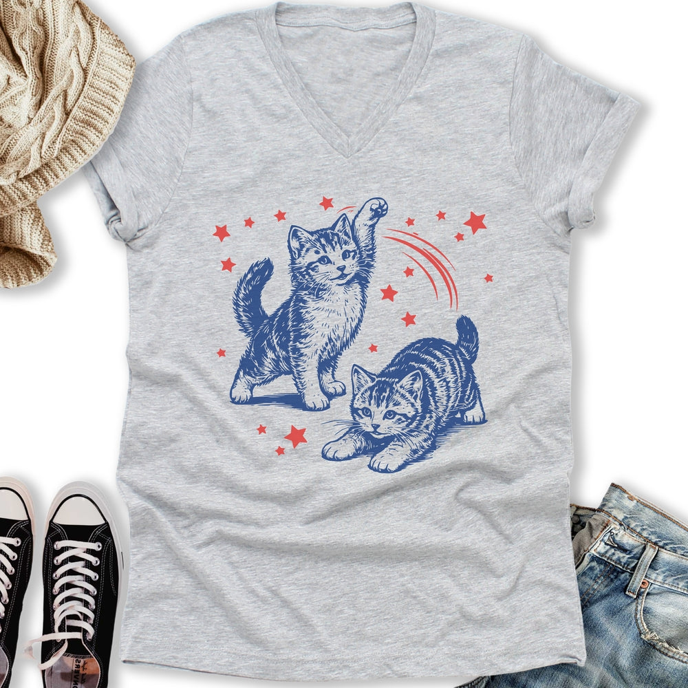 Patriotic Kittens V-Neck Tee