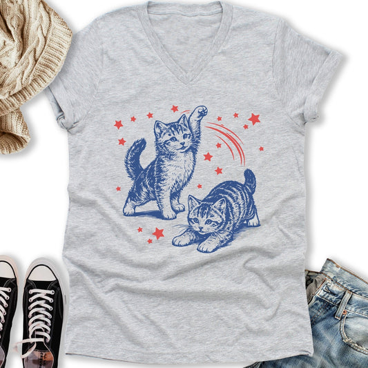 Patriotic Kittens V-Neck Tee