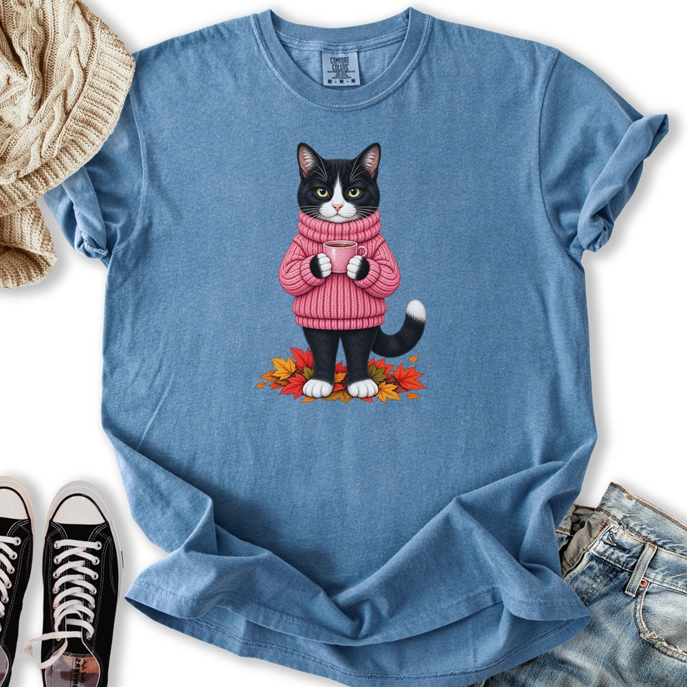 Cozy Fall Tuxedo Cat Relaxed Tee