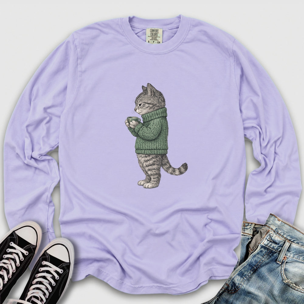 Cozy Tabby Cat Long Sleeve Tee