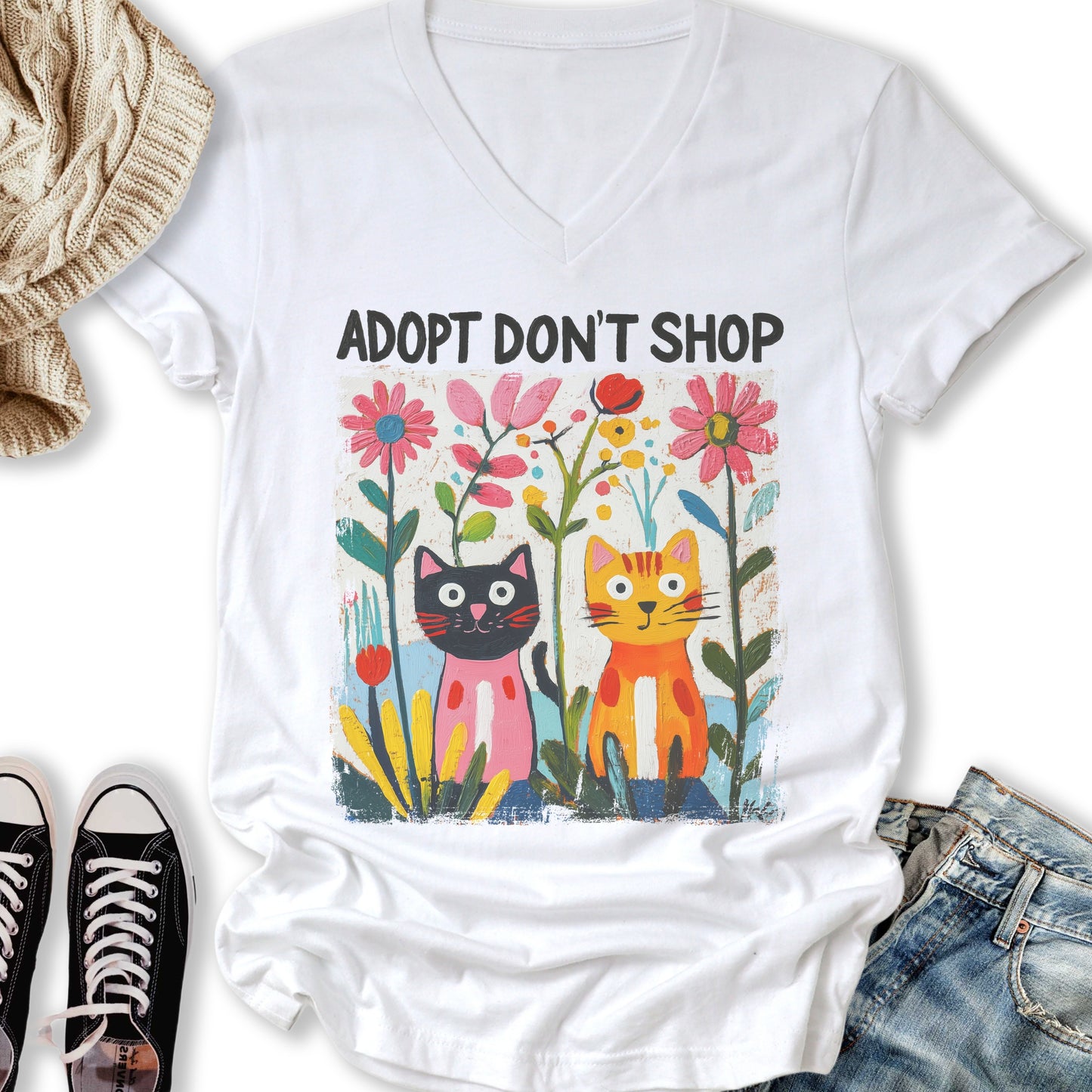 Adopt Don't Shop V-Neck Tee