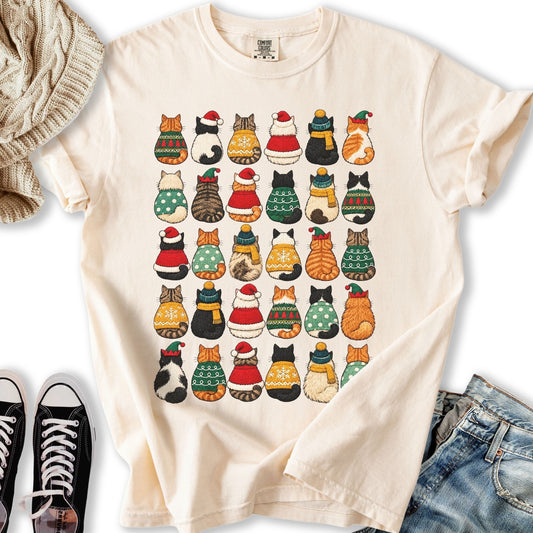 Festive Cats Pattern Relaxed Tee