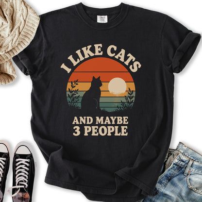 Retro Sunset I Like Cats T-Shirt