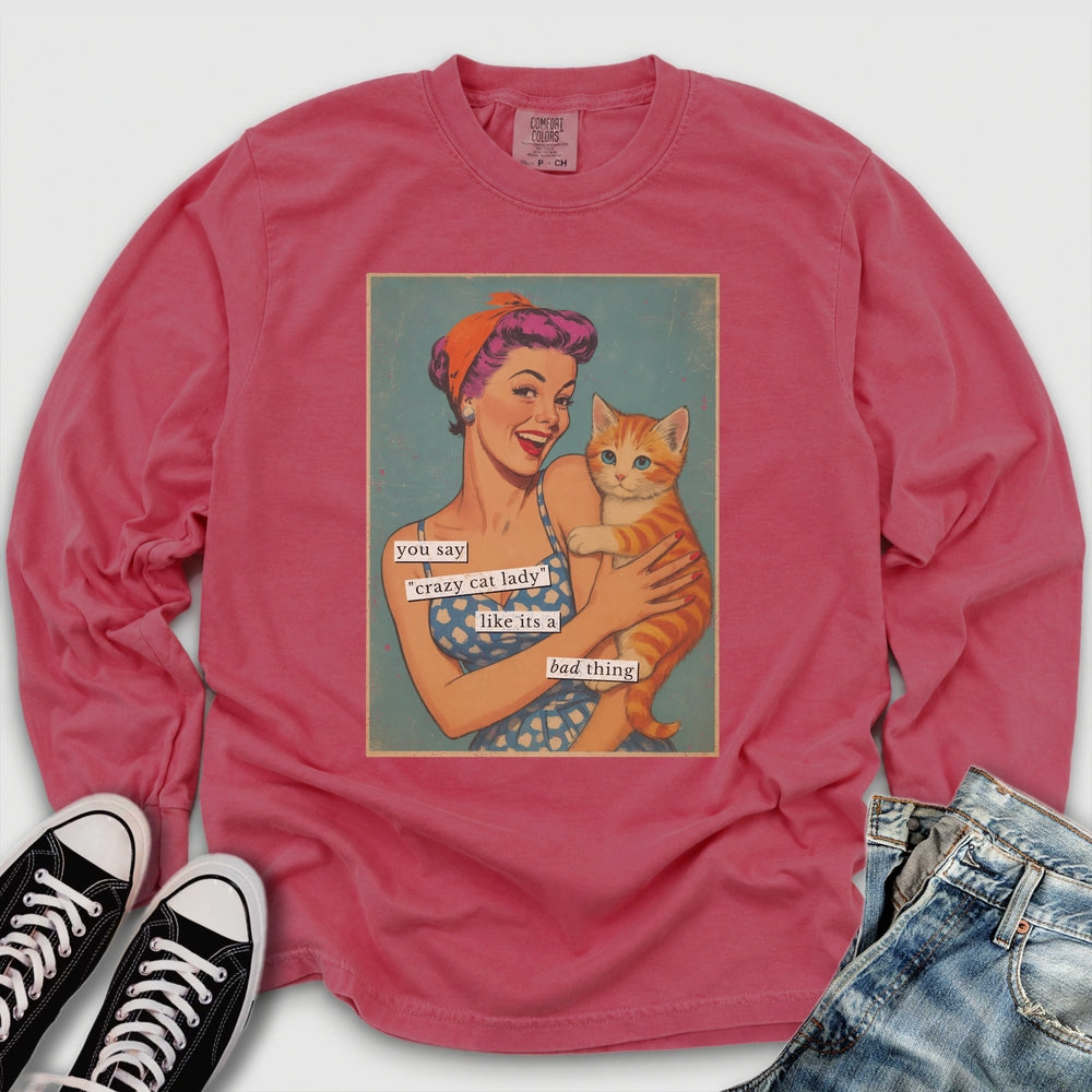 Retro Crazy Cat Lady Long Sleeve Tee