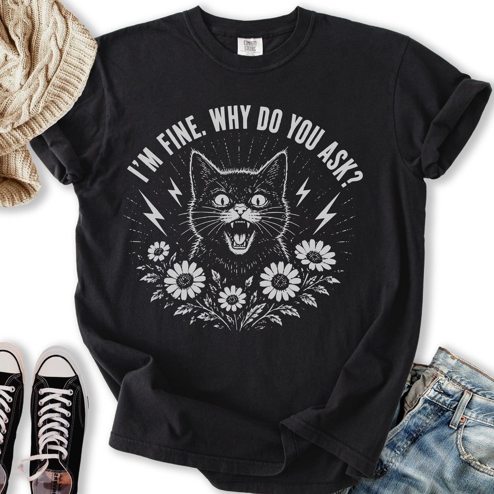 I'm Fine Black Cat T-Shirt