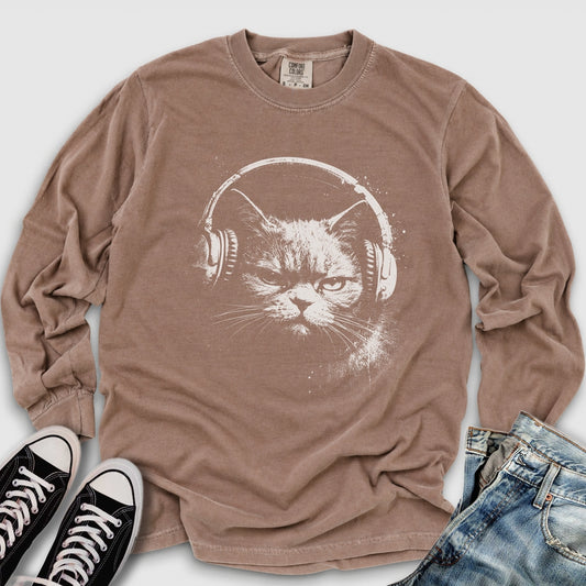 Headphones Cat Long Sleeve Tee