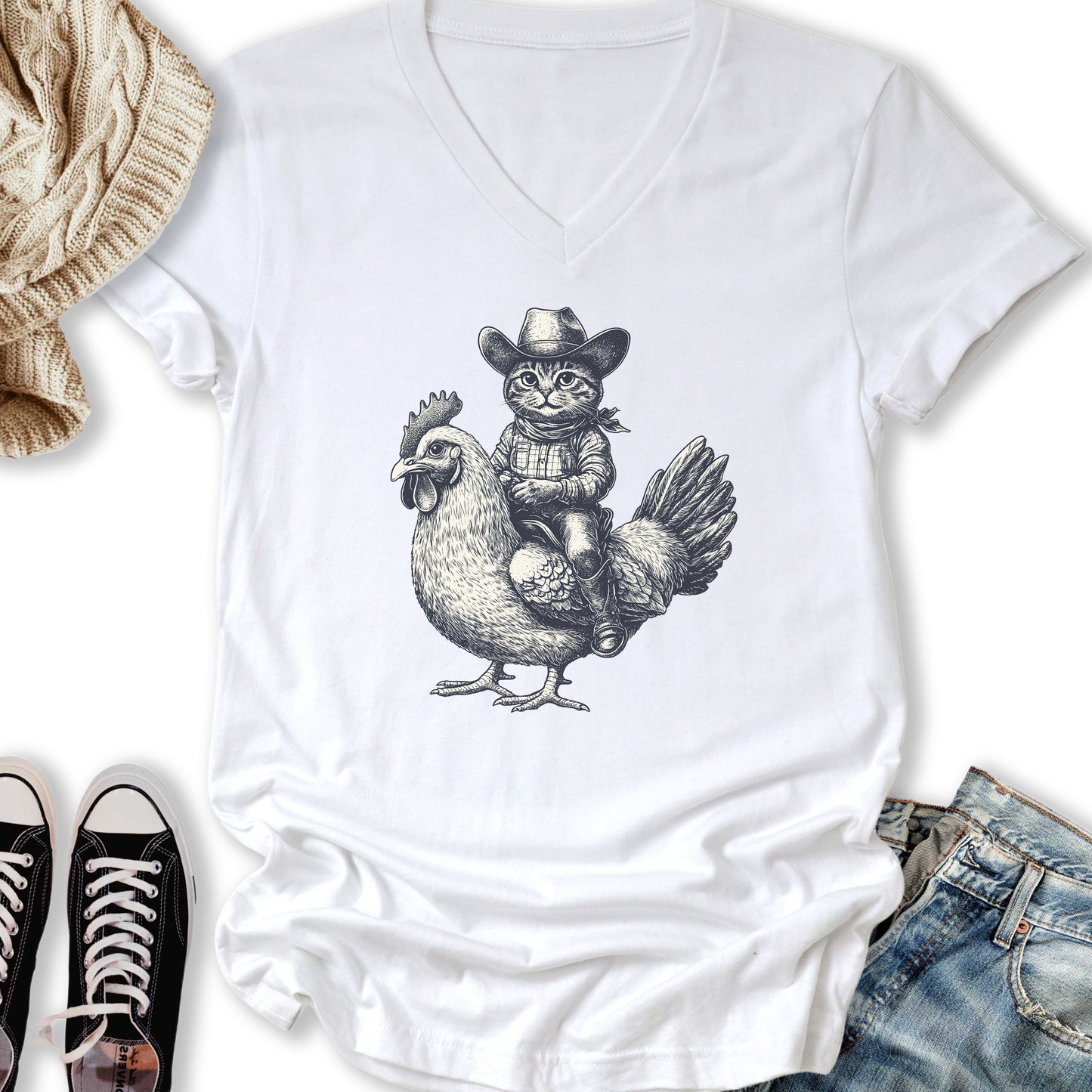 Cat Chicken V-Neck Tee