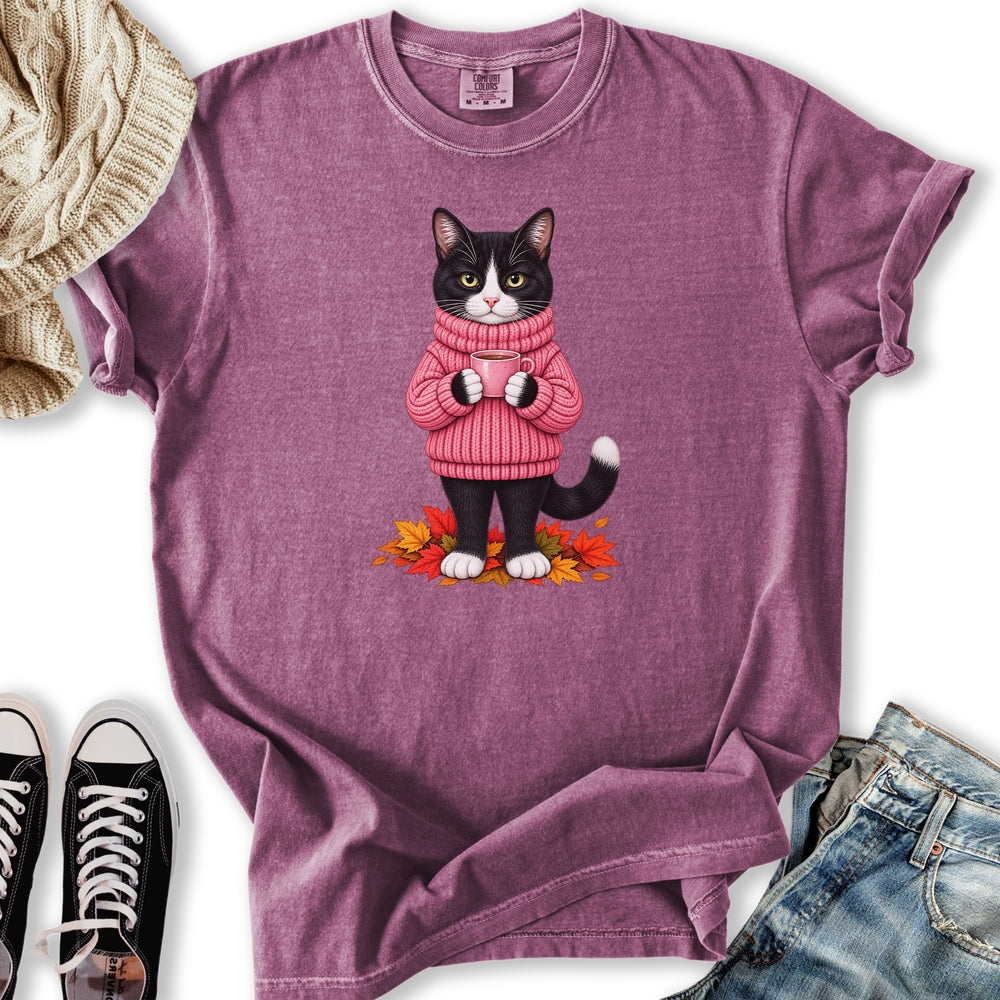 Cozy Fall Tuxedo Cat Relaxed Tee