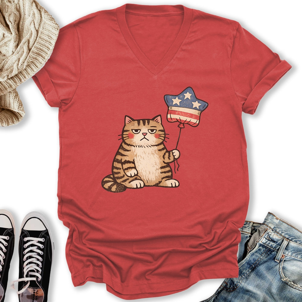 Unbothered Cat Patriot V-Neck Tee