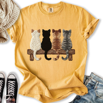 Four Cats Faux Yarn Printed T-Shirt