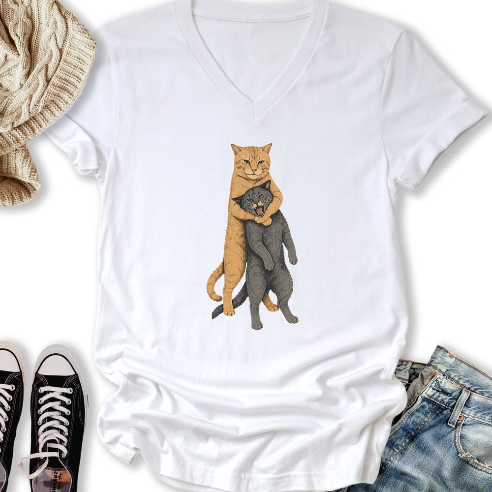 Cat Headlock V-Neck Tee