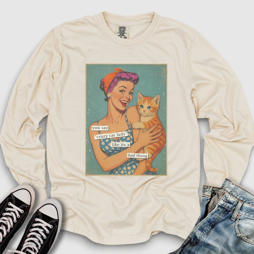 Retro Crazy Cat Lady Long Sleeve Tee