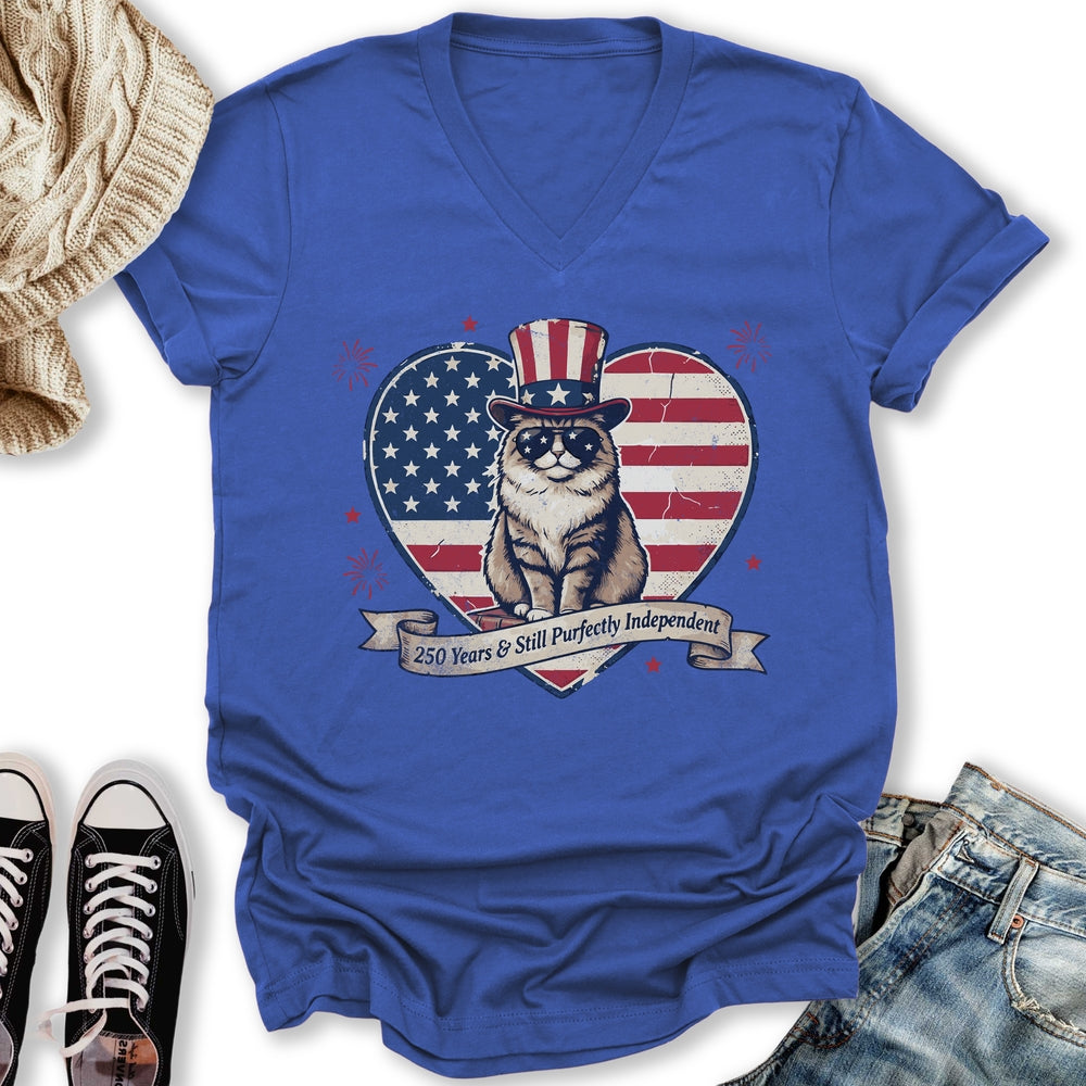 Purfectly Independent Cat V-Neck Tee