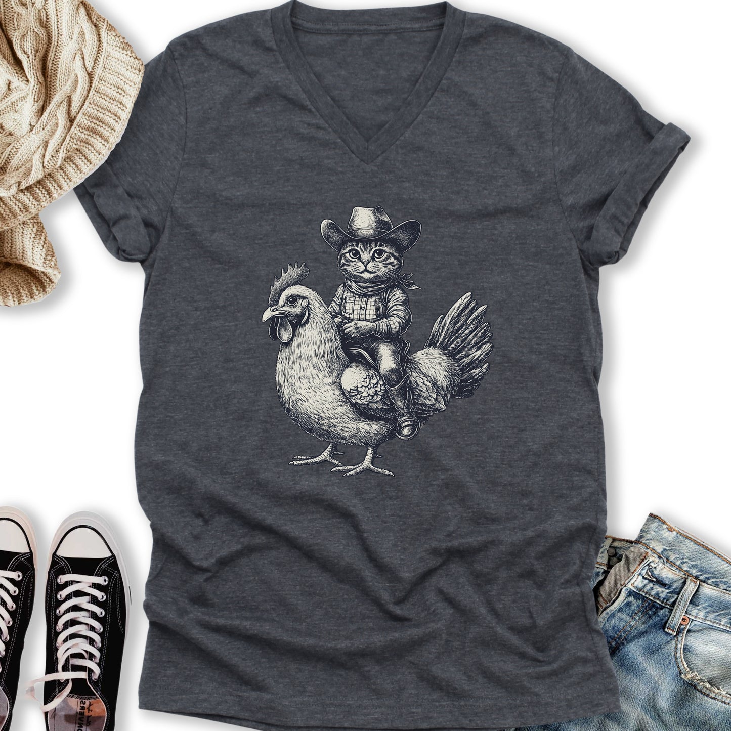 Cat Chicken V-Neck Tee