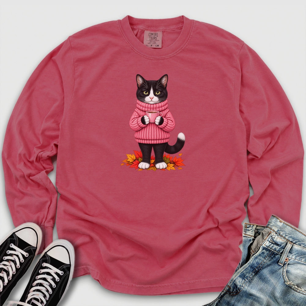Cozy Fall Tuxedo Cat Long Sleeve Tee