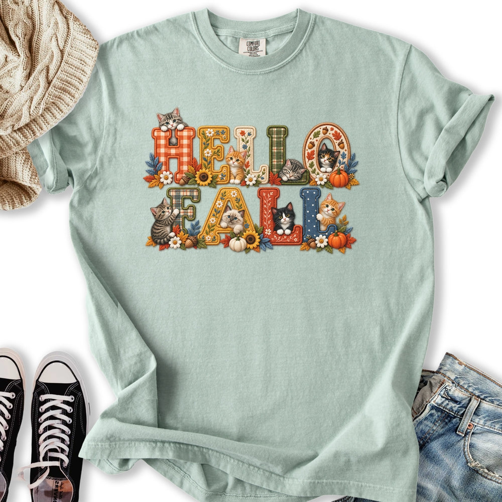 Faux Embroidery Fall Cats Relaxed Tee