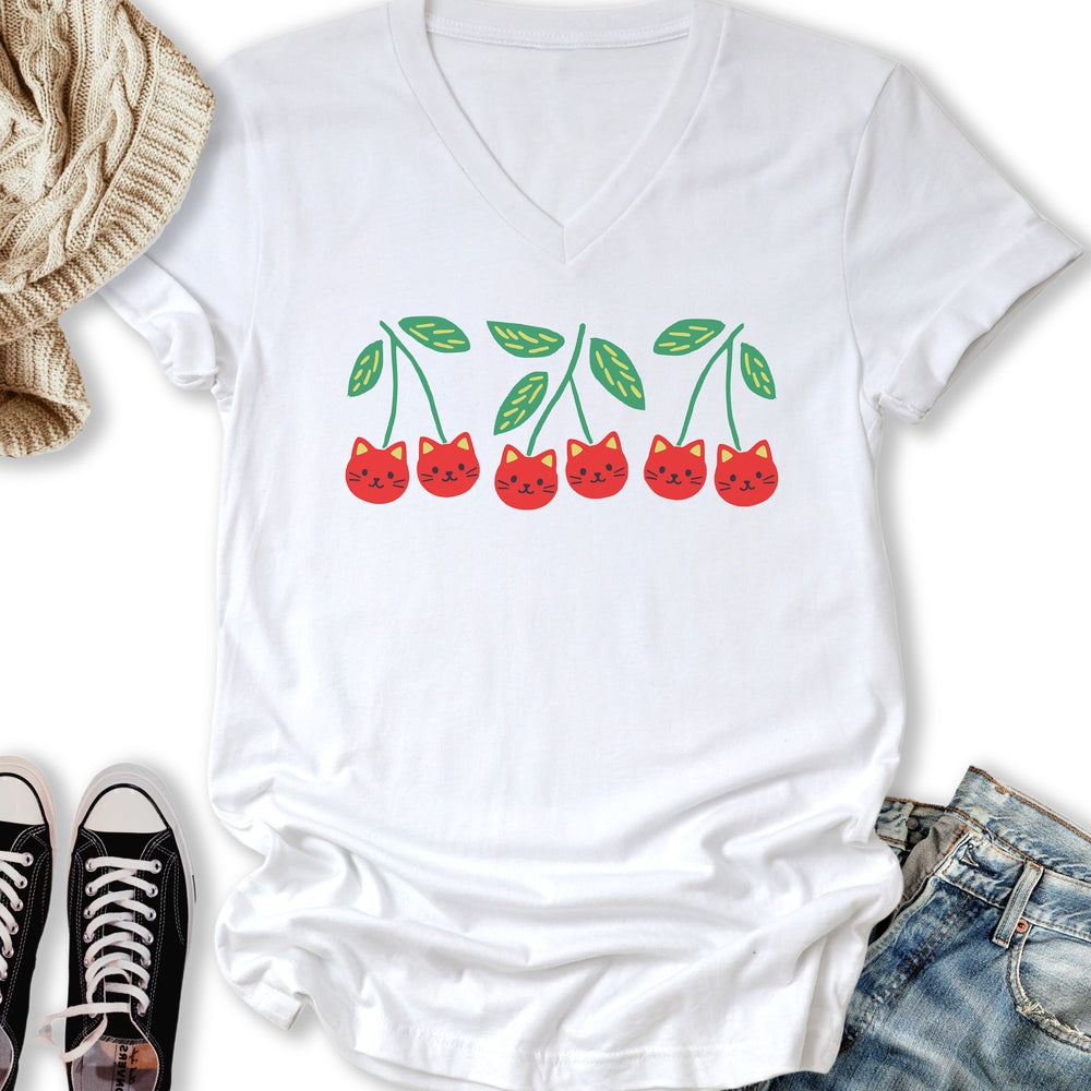 Cherry Kittens V-Neck Tee