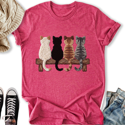 Four Cats Faux Yarn Printed T-Shirt