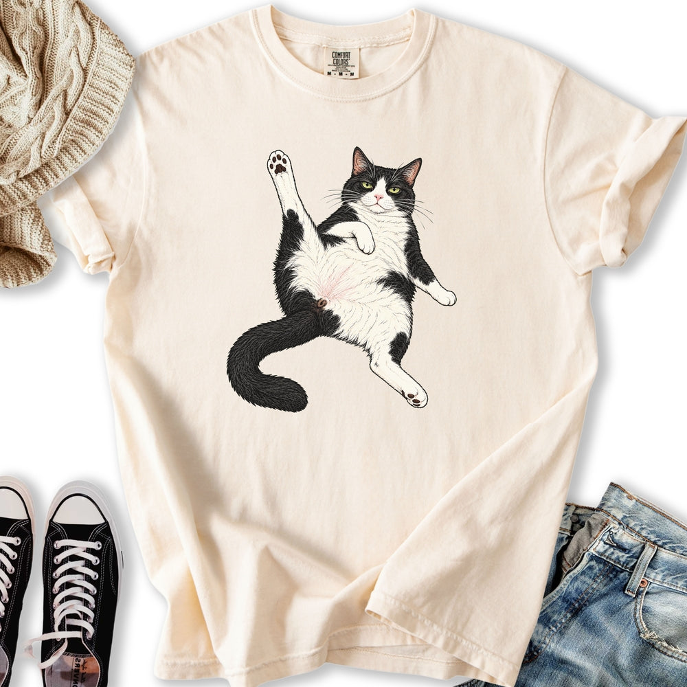 Stretching Tuxedo Cat Relaxed Tee