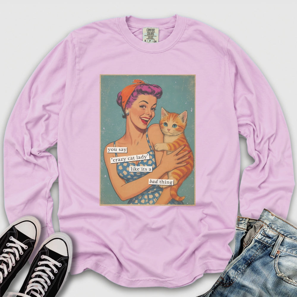 Retro Crazy Cat Lady Long Sleeve Tee