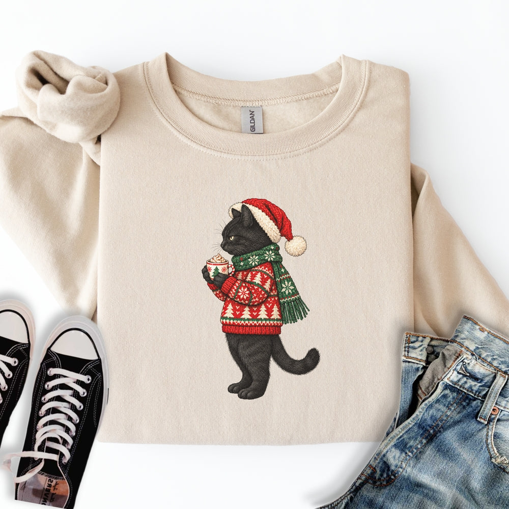 Cozy Christmas Black Cat Sweatshirt