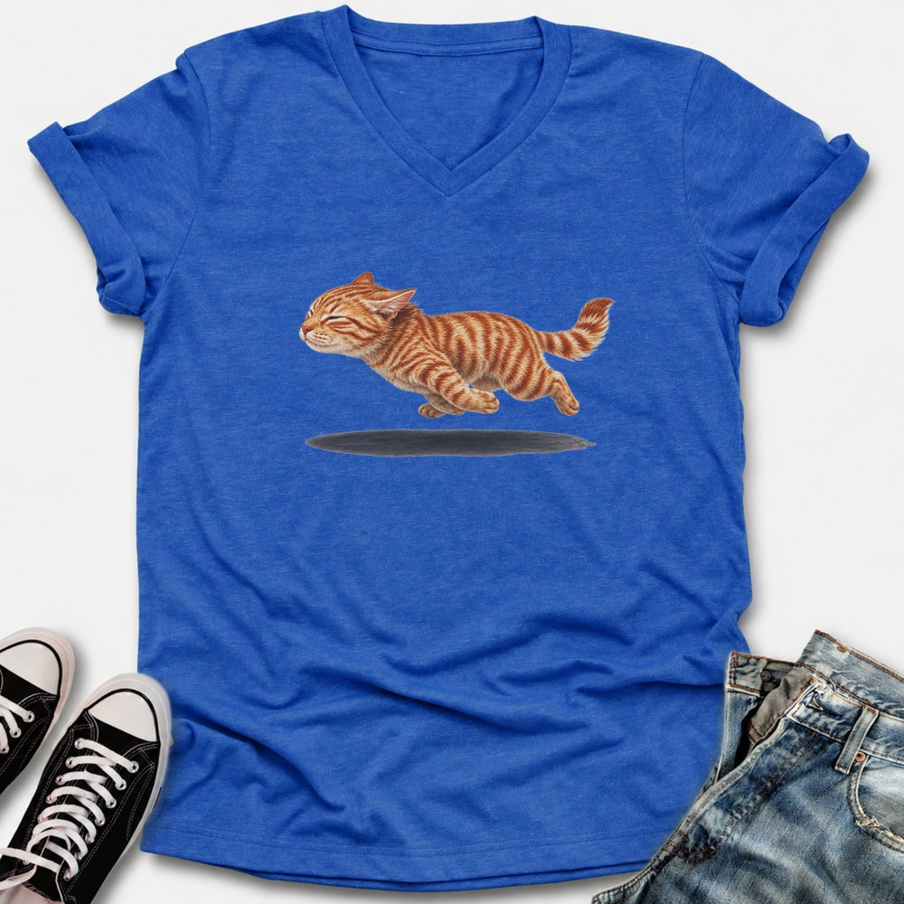 Orange Tabby Zoomies V-Neck Tee