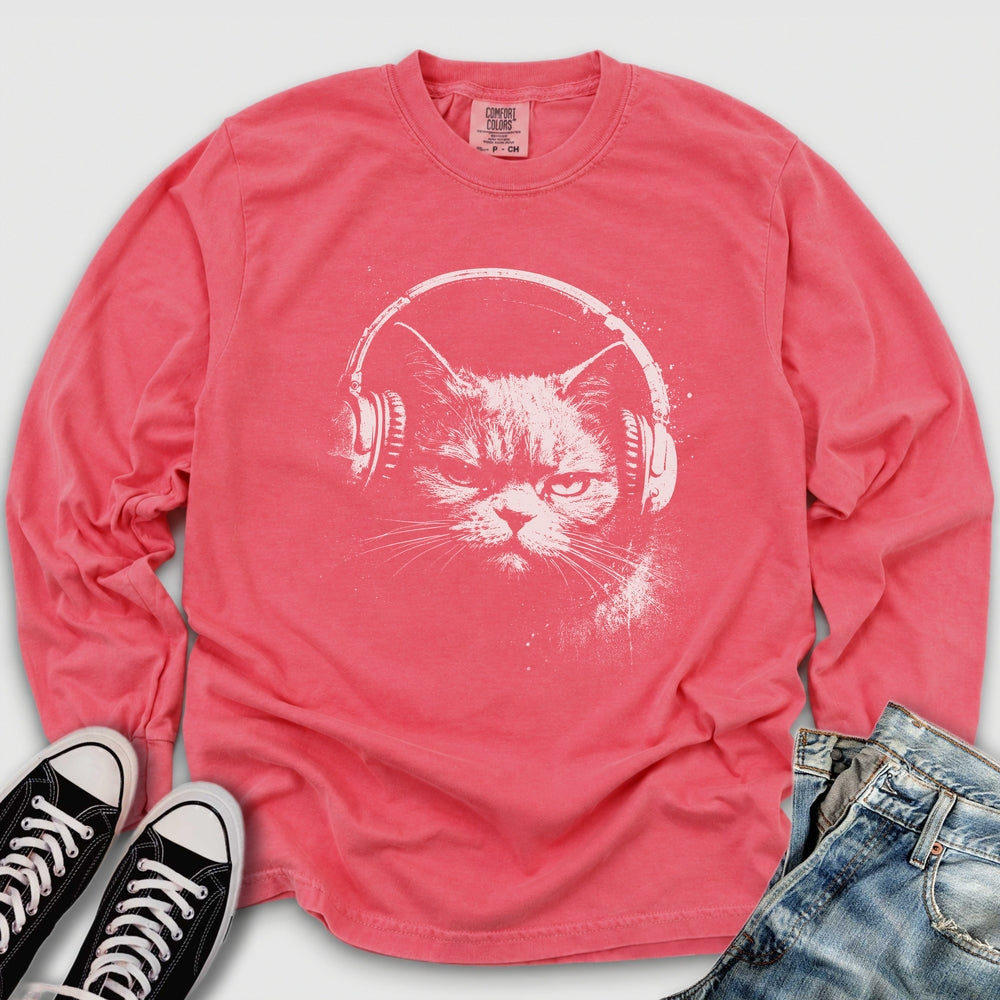 Headphones Cat Long Sleeve Tee