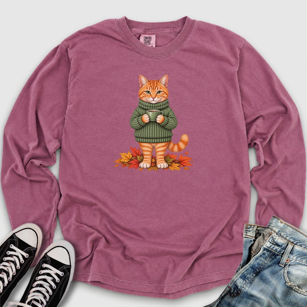 Cozy Fall Ginger Cat Long Sleeve Tee