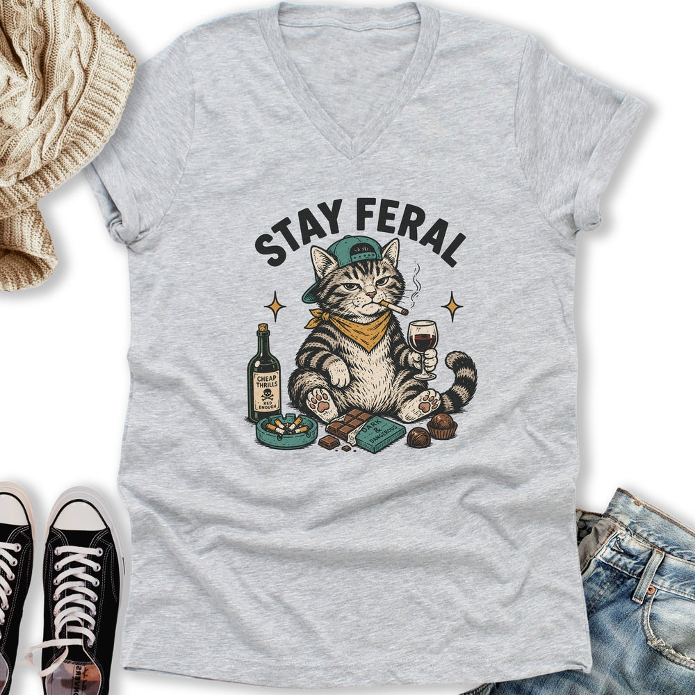 Stay Feral Cat V-Neck Tee